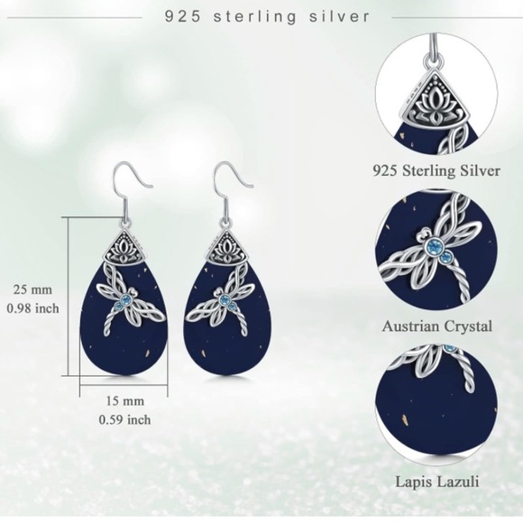 14k 925 Lapis Lazuli Celtic Dragonfly Earrings - Picture 5 of 5